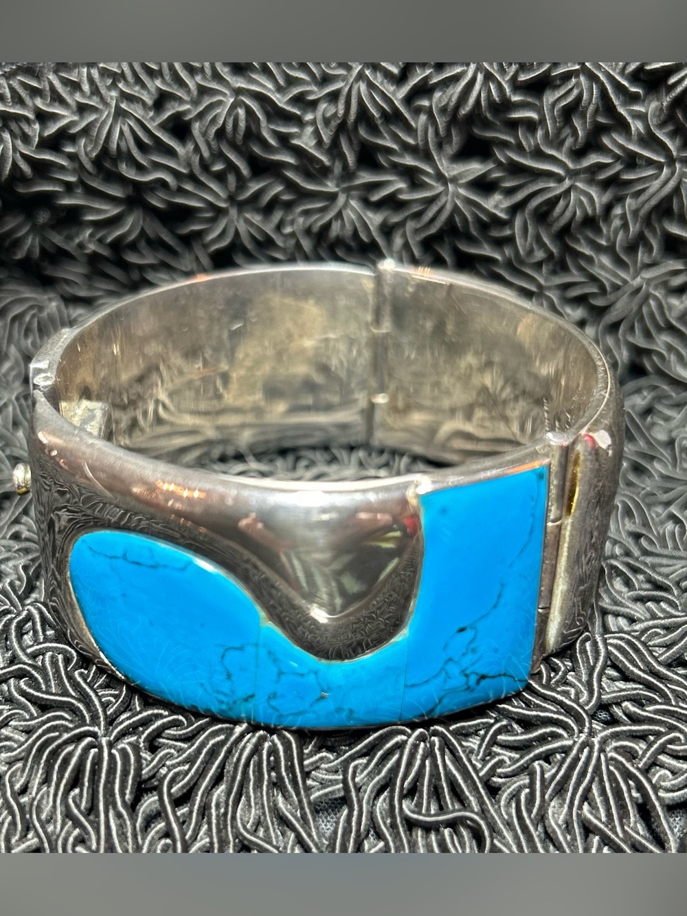 Taxco Sterling Silver Cuff w/Turquoise Vtg Heavy Statement Cuff Mexico 96.28g!!!